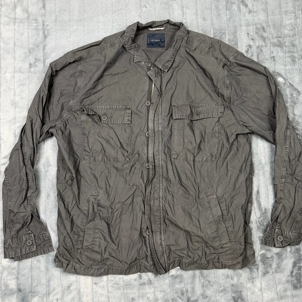 Lucky Brand Mens XXL Charcoal Gray Utility Field Jacket Cotton Nylon Zip Button